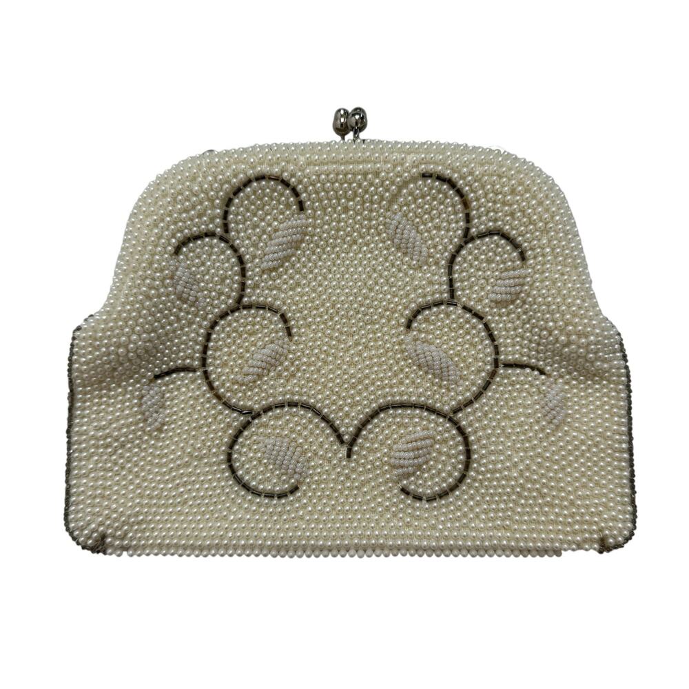 Vintage Beaded Clutch Mini Purse Swirl Design Satin Lined Made In Japan